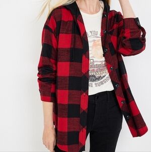 Maurices Sherpa Hooded Buffalo Plaid Button Down Shirt